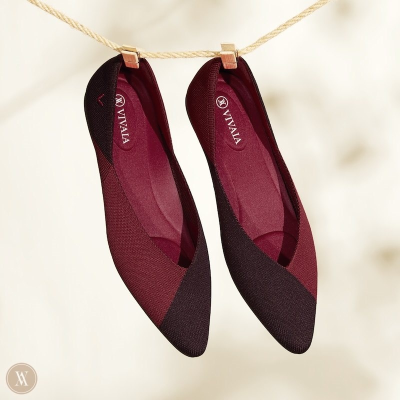 Burgundy Red VIVAIA Valencia Women's Pointed-Toe V-Cut Flats | INZ-1253