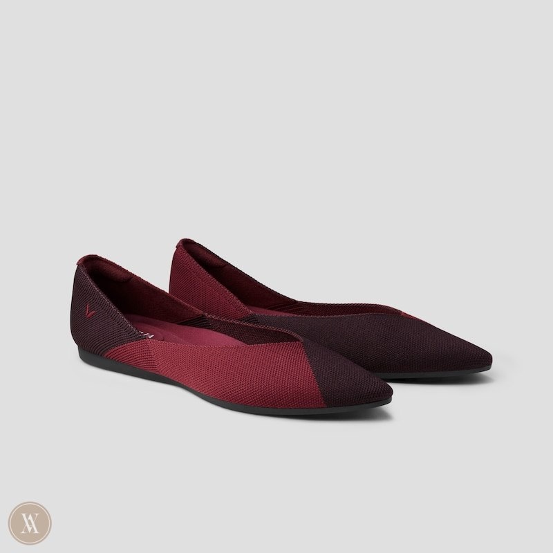 Burgundy Red VIVAIA Valencia Women\'s Pointed-Toe V-Cut Flats | INZ-1253