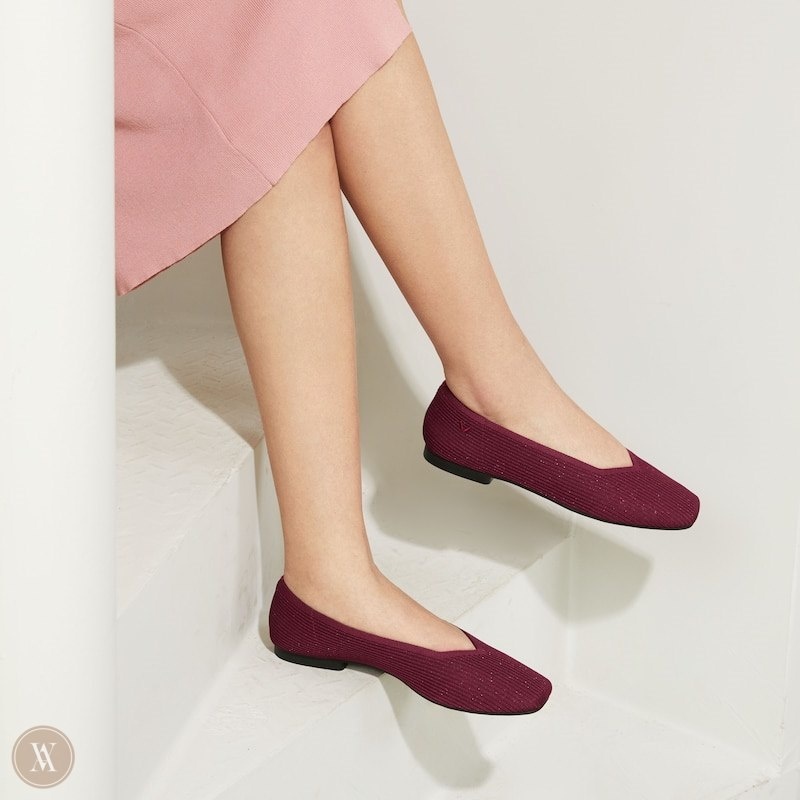 Burgundy VIVAIA Margot 2.0 Women's Square-Toe V-Cut Flats | PSD-0176