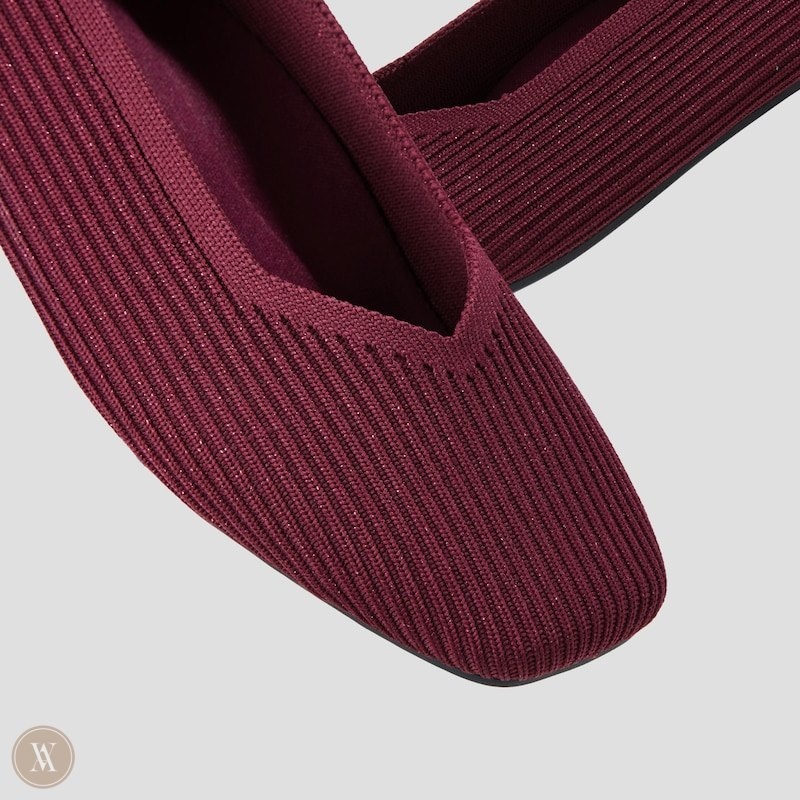 Burgundy VIVAIA Margot 2.0 Women's Square-Toe V-Cut Flats | PSD-0176