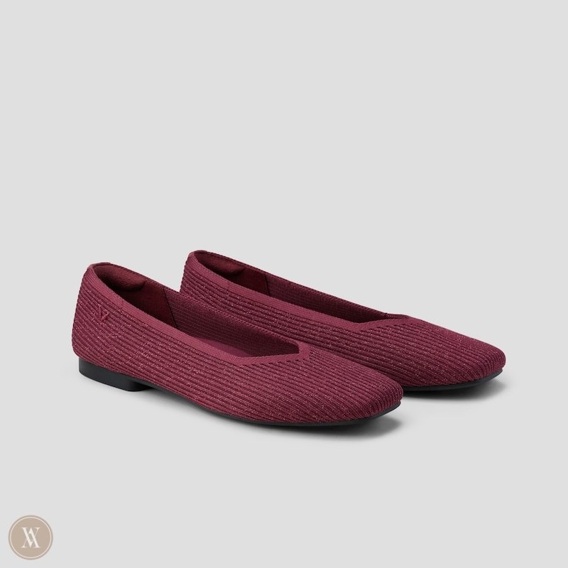 Burgundy VIVAIA Margot 2.0 Women\'s Square-Toe V-Cut Flats | PSD-0176