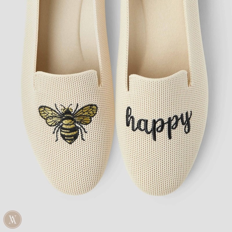 Cream White VIVAIA Audrey Women's Round-Toe Embroidered Loafers | OBD-9941