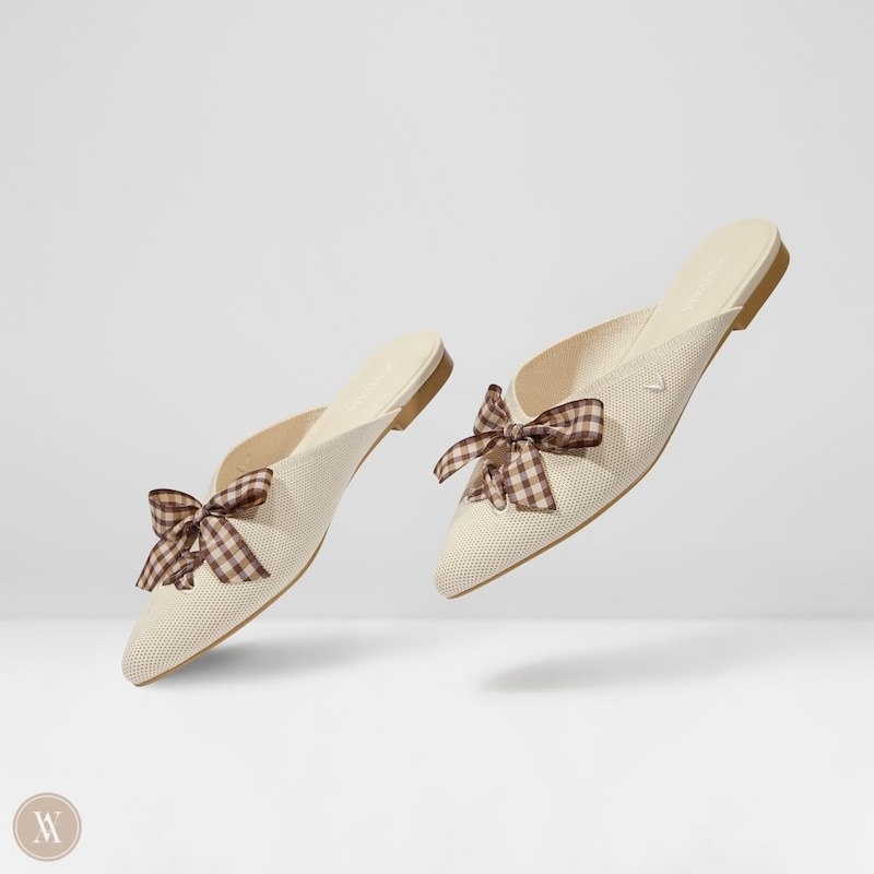 Cream White VIVAIA Molly Women's Pointed-Toe Bow Mules | JAV-4373