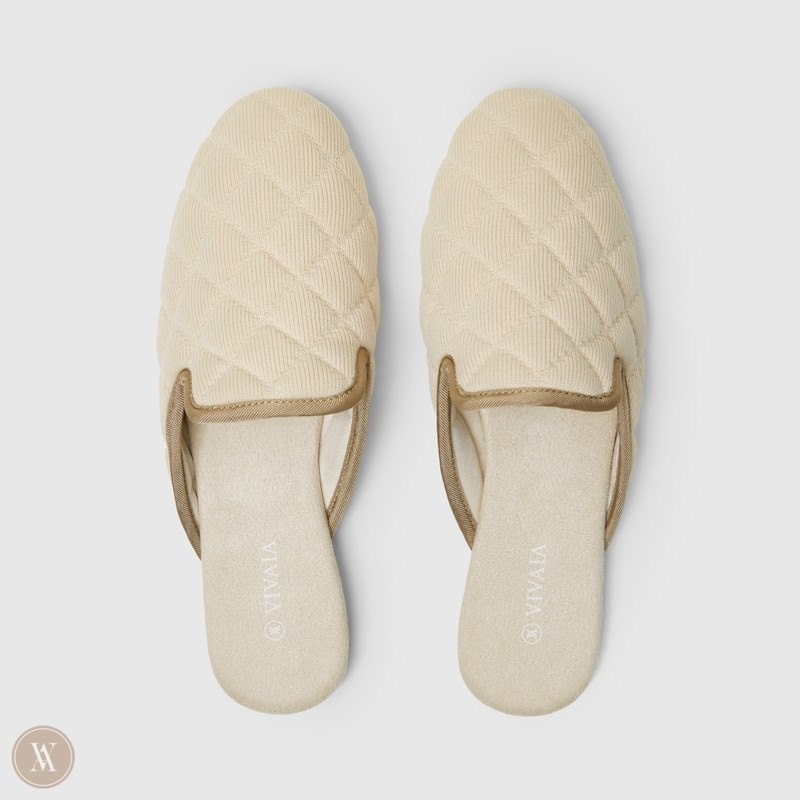 Cream White VIVAIA Sherry Women's Round-Toe Quilted Mules | QHD-5967