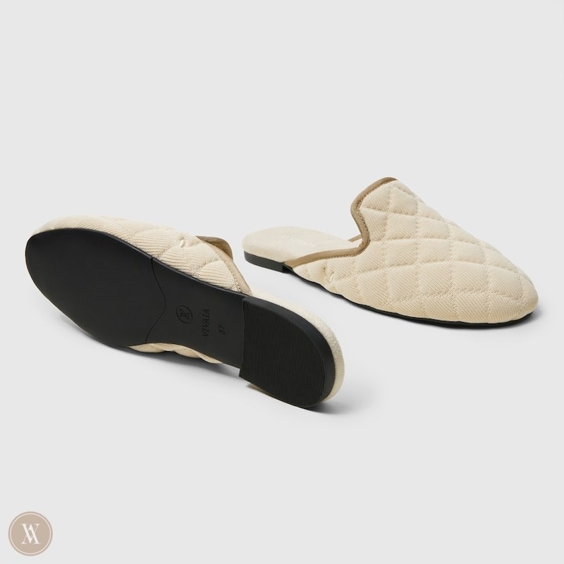 Cream White VIVAIA Sherry Women's Round-Toe Quilted Mules | QHD-5967