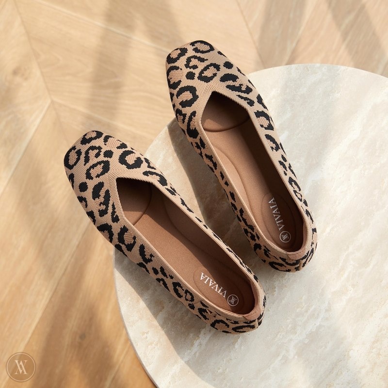 Dark Leopard VIVAIA Margot 2.0 Women's Square-Toe V-Cut Flats | BSU-0120