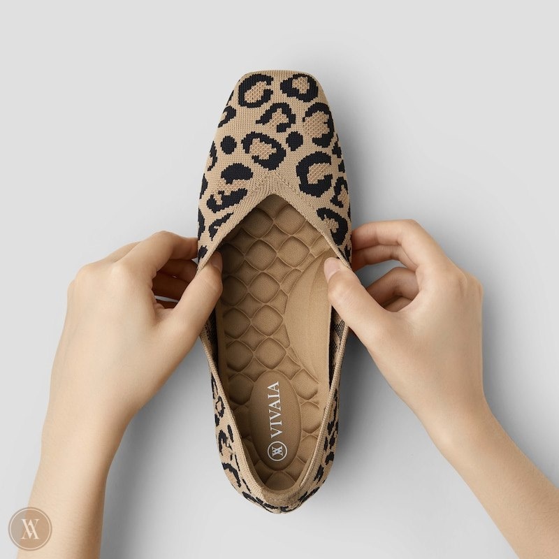 Dark Leopard VIVAIA Margot CloudWalker Women's Lightweight Square-Toe V-Cut Flats | JLF-7583