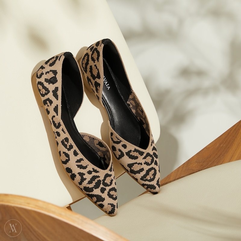 Dark Leopard VIVAIA Melia Women's Pointed-Toe Flats | ESI-7241