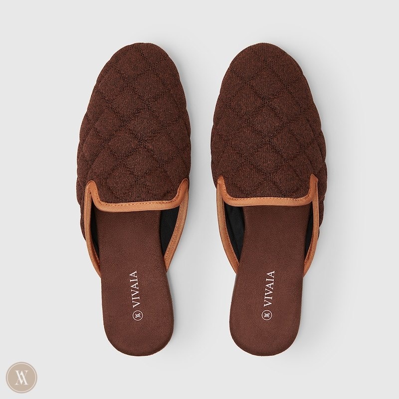 Dark Red Brown VIVAIA Sherry Women's Round-Toe Quilted Mules | HBR-1476