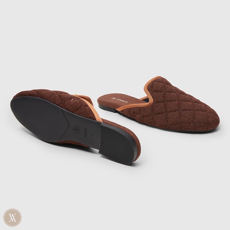 Dark Red Brown VIVAIA Sherry Women's Round-Toe Quilted Mules | HBR-1476