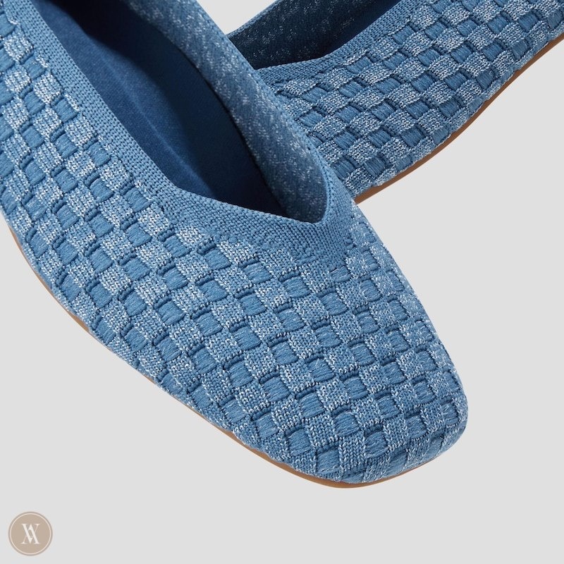 Denim Woven VIVAIA Margot 2.0 Women's Square-Toe V-Cut Flats | HXA-6575