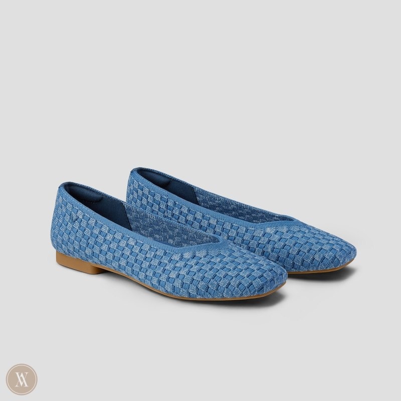 Denim Woven VIVAIA Margot 2.0 Women\'s Square-Toe V-Cut Flats | HXA-6575