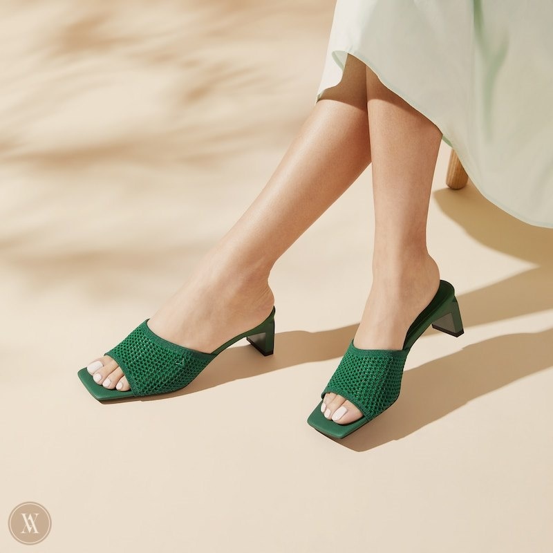 Green VIVAIA Juliet Women's Square-Toe Block Heel Slide | QEU-5304