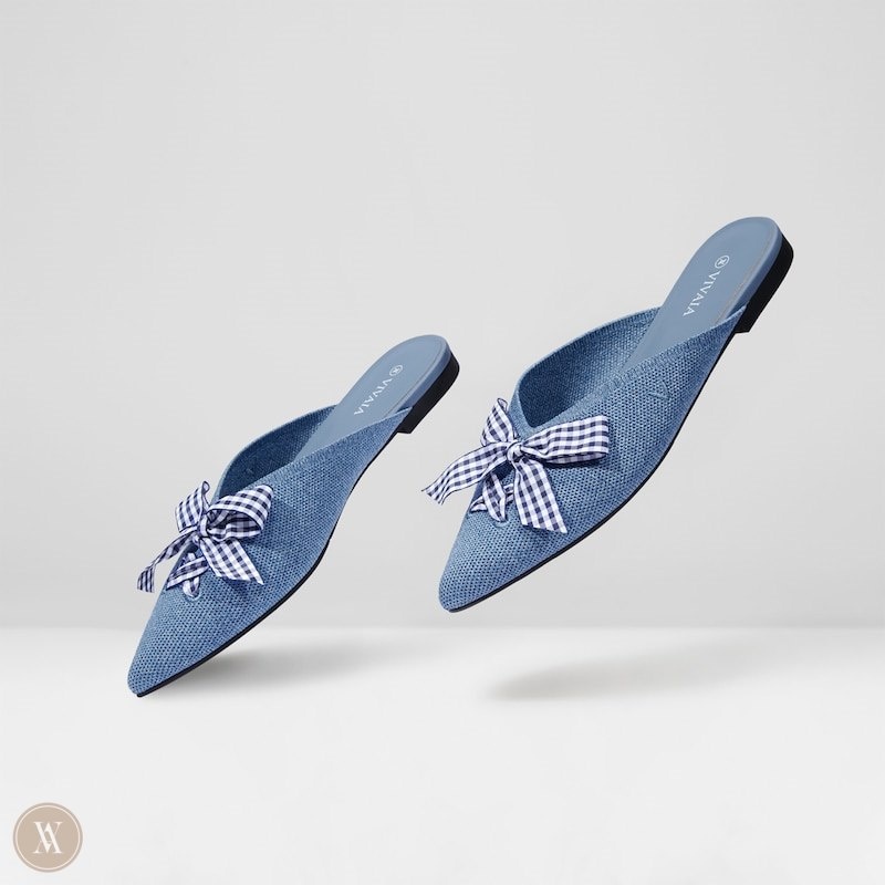 Grey Blue VIVAIA Molly Women's Pointed-Toe Bow Mules | IEH-6595