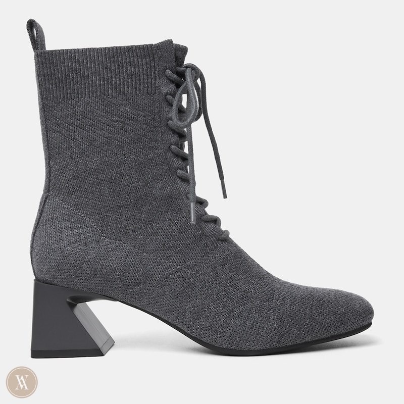 Grey VIVAIA Isabel Women's Square-Toe Lace-Up Heeled Boots | SNL-2475