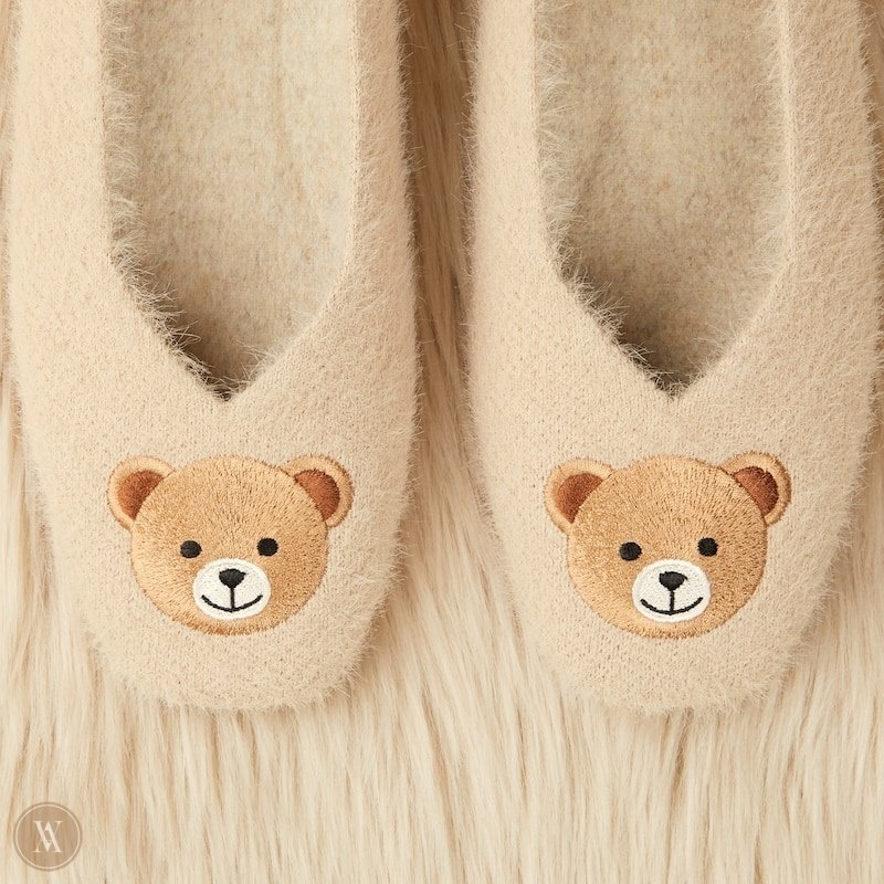 Latte - Bear VIVAIA Margot Women's Squared-Toe Faux Mink-Knit Flats | JOV-0628