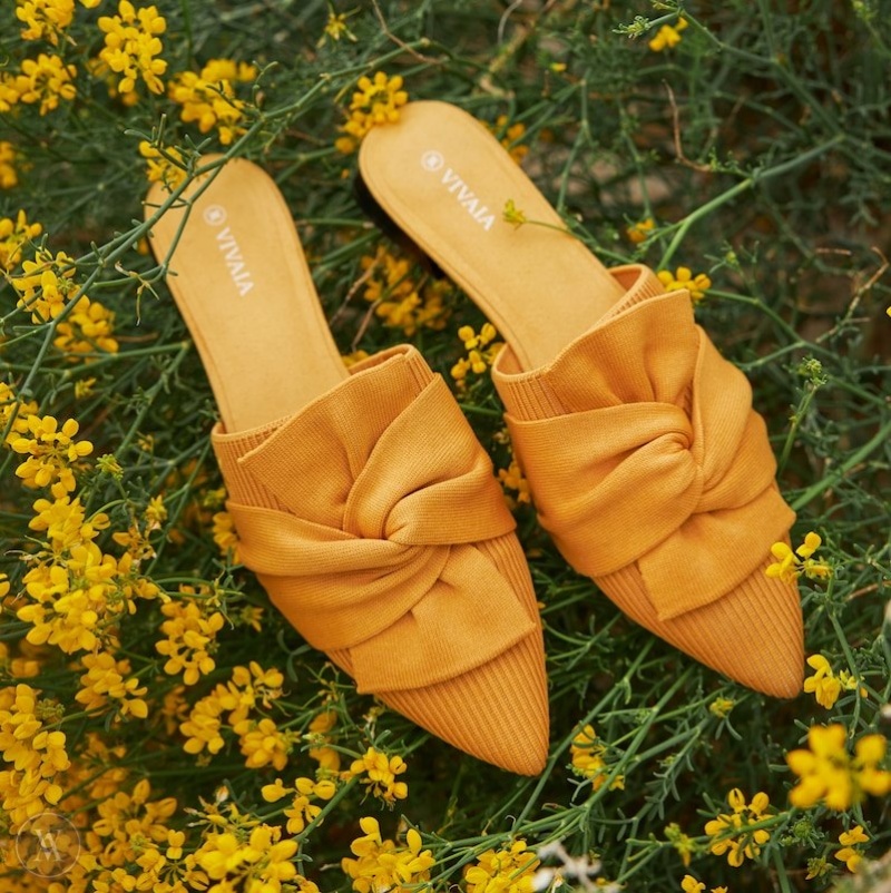 Mustard Yellow VIVAIA Yaffa Women's Pointed-Toe Knot Sandals | SQF-4103