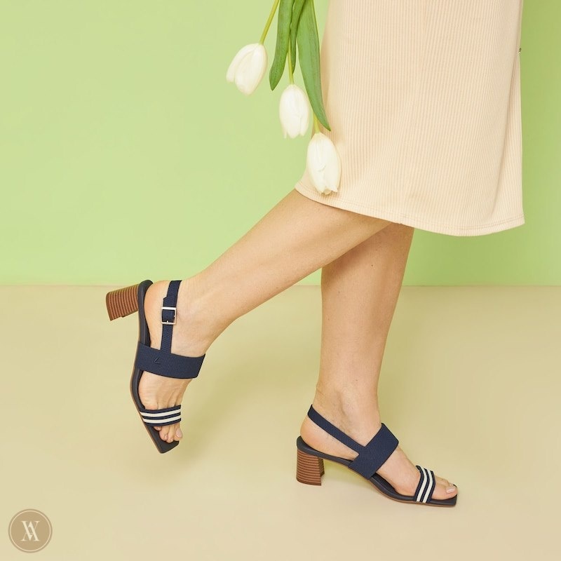 Navy Stripes VIVAIA Luna Women's Square-Toe Block Heel Sandals | NHC-8533