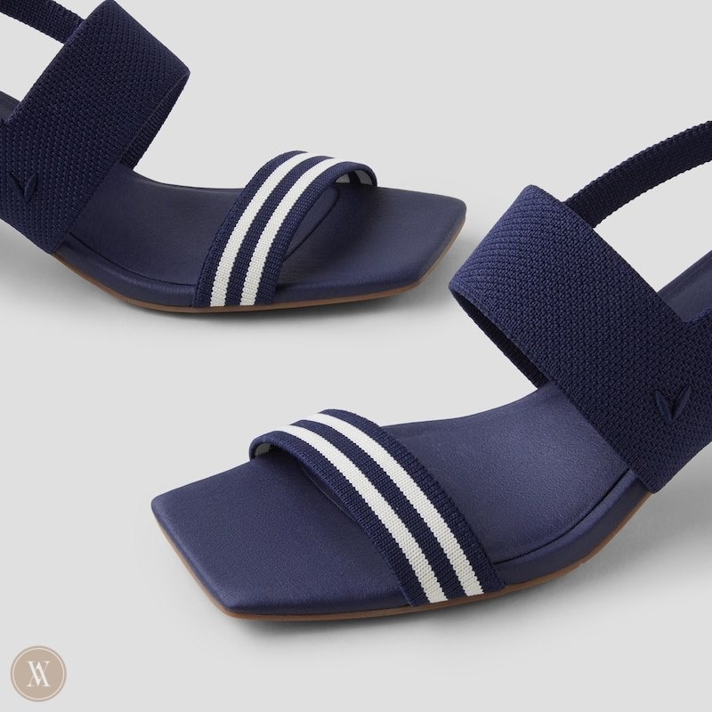 Navy Stripes VIVAIA Luna Women's Square-Toe Block Heel Sandals | NHC-8533