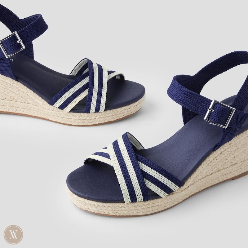 Navy Stripes VIVAIA Sally Women's Round-Toe Wedge Sandals | MVN-8421