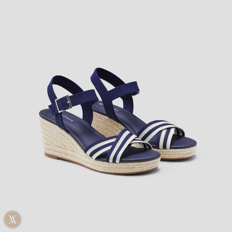 Navy Stripes VIVAIA Sally Women\'s Round-Toe Wedge Sandals | MVN-8421