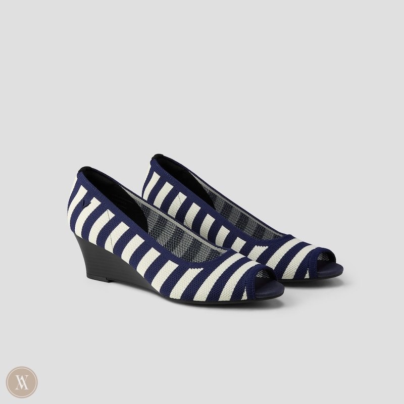 Navy Stripes VIVAIA Tamia Peep Toe Women\'s Peep Toe Wedge | MXJ-1824