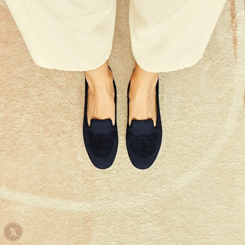 Navy VIVAIA Audrey Women's Round-Toe Faux Mink-Knit Loafers | IXB-6357