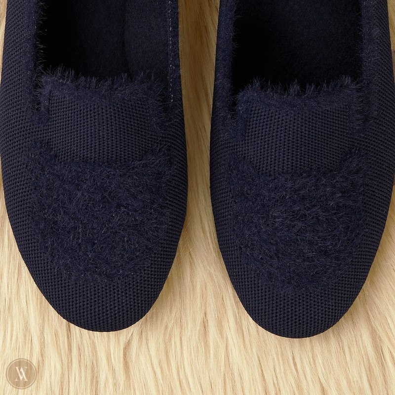 Navy VIVAIA Audrey Women's Round-Toe Faux Mink-Knit Loafers | IXB-6357