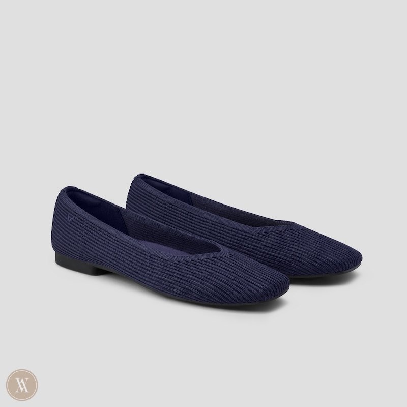 Navy VIVAIA Margot 2.0 Women\'s Square-Toe V-Cut Flats | TDL-1667