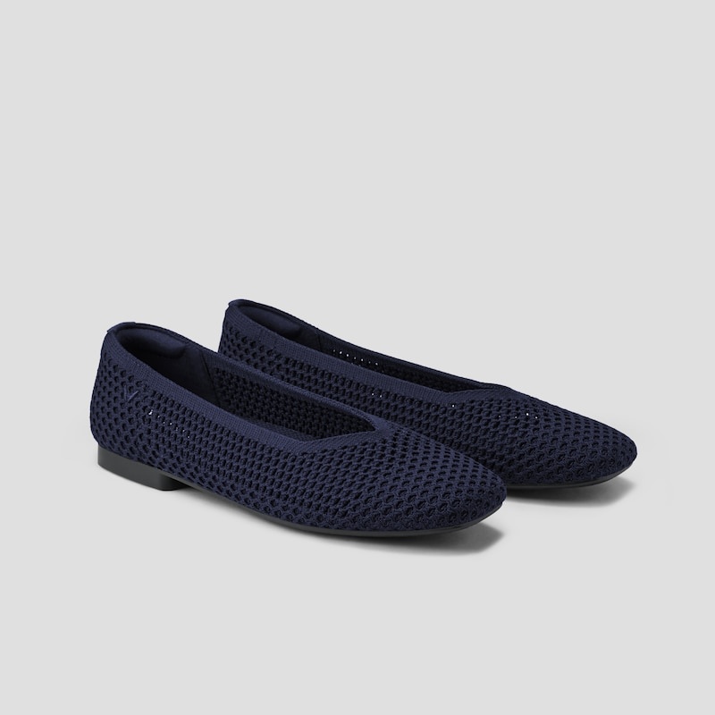 Navy VIVAIA Margot 2.0 Women\'s Square-Toe V-Cut Mesh Flats | PXS-3633