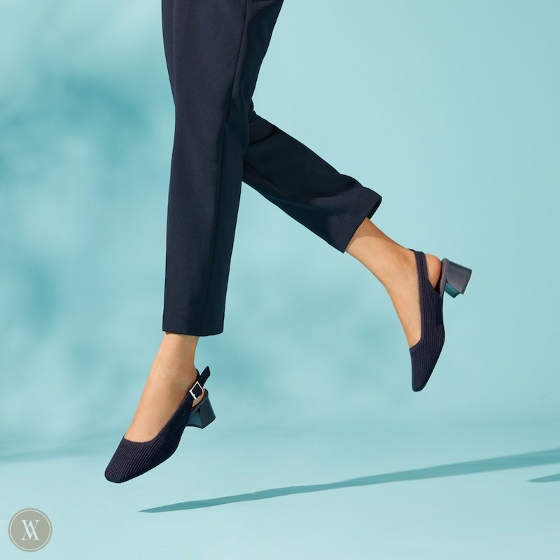 Navy VIVAIA Melody Slingback Women's Square Toe Block Heel | BXI-0203