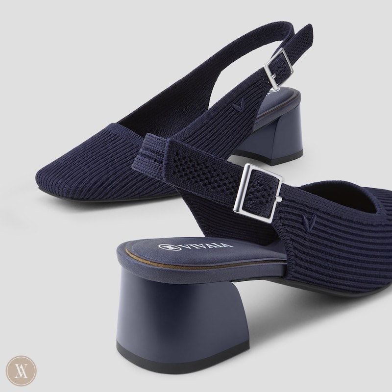 Navy VIVAIA Melody Slingback Women's Square Toe Block Heel | BXI-0203