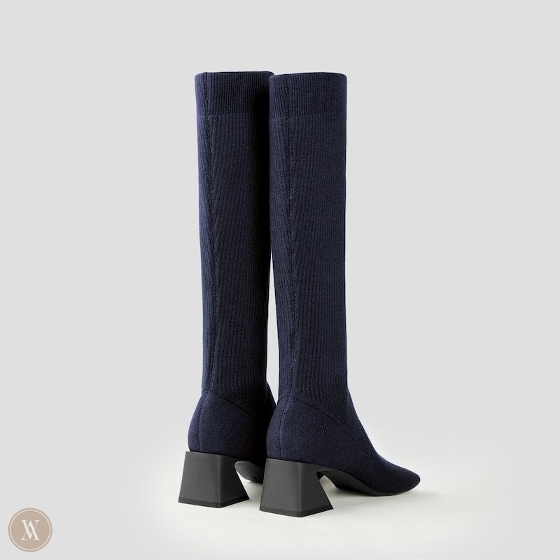 Navy VIVAIA Rebecca Women's Square-Toe Block Heel Knee-High Boots | YHI-3343