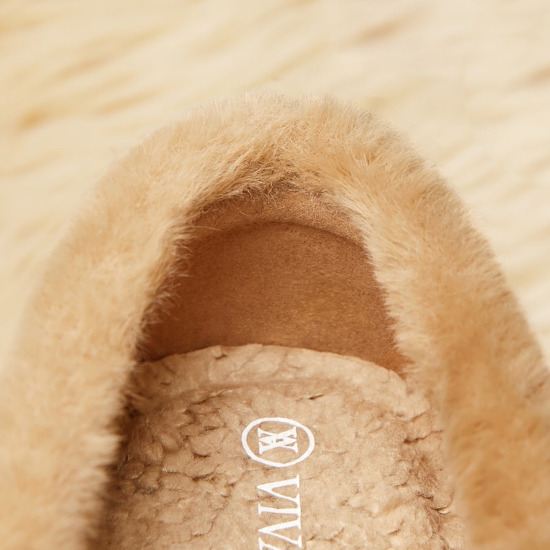 Nutmeg VIVAIA Margot Women's Square-Toe Recycled Mink Faux Fur Flats | PVT-6913