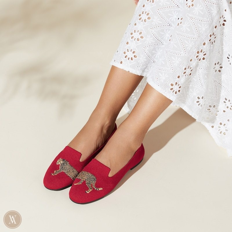 Red VIVAIA Audrey Women's Round-Toe Embroidered Loafers | XLS-5715