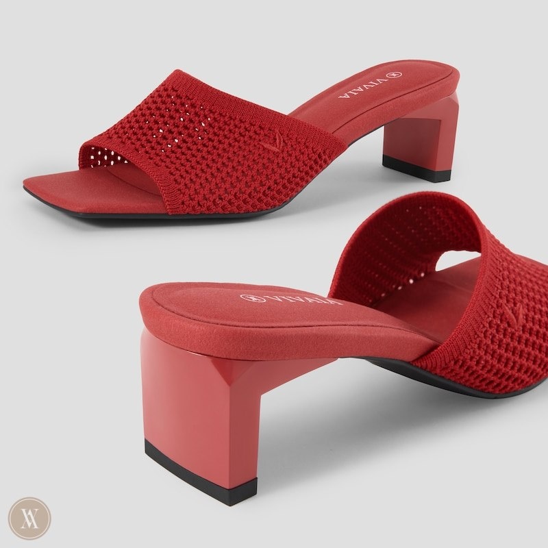 Red VIVAIA Juliet Women's Square-Toe Block Heel Slide | ACI-6078