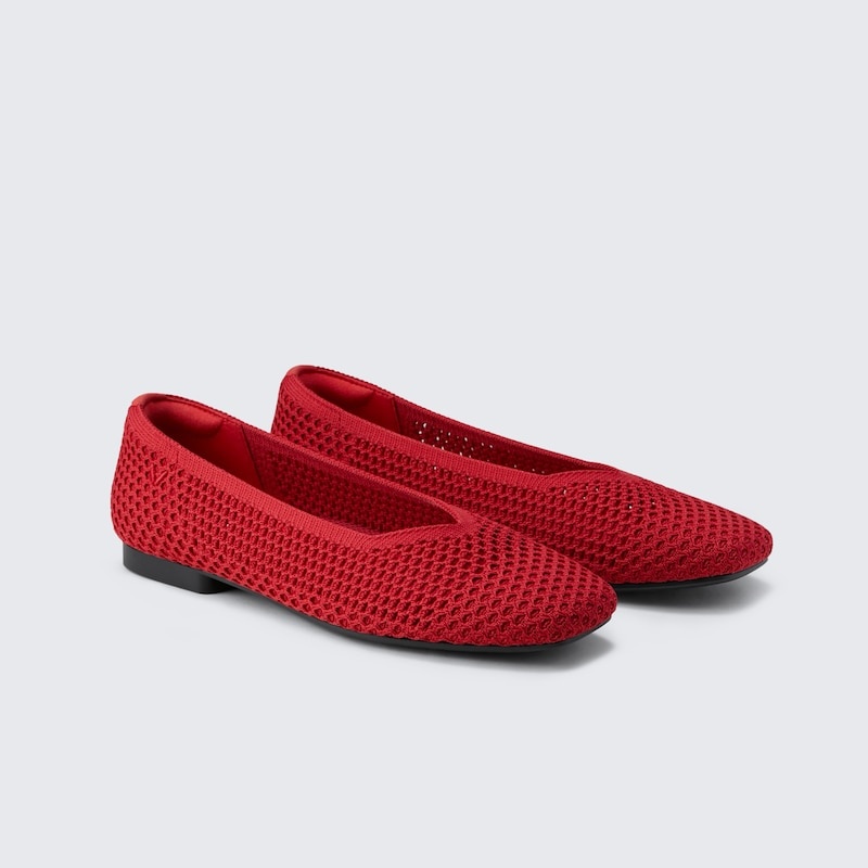 Red VIVAIA Margot 2.0 Women\'s Square-Toe V-Cut Mesh Flats | JRM-4344