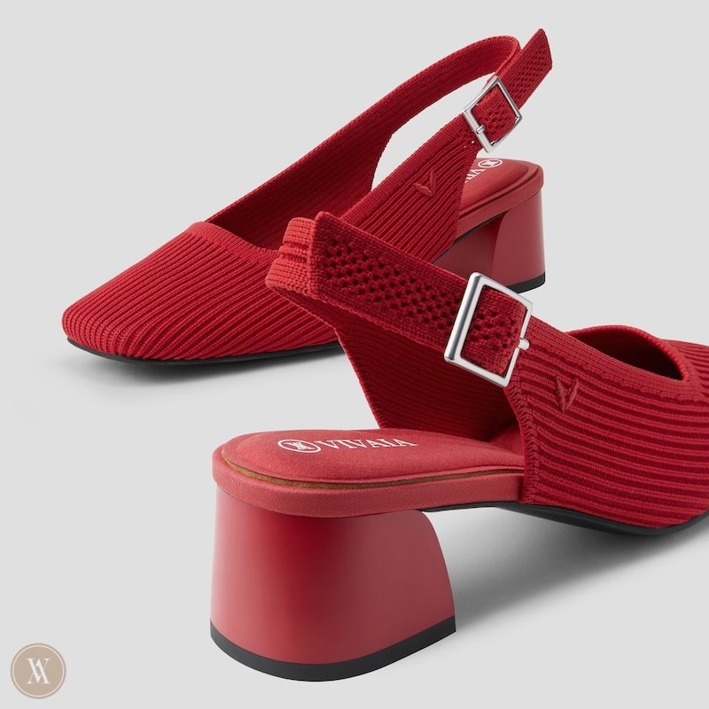 Red VIVAIA Melody Slingback Women's Square Toe Block Heel | NEL-2888