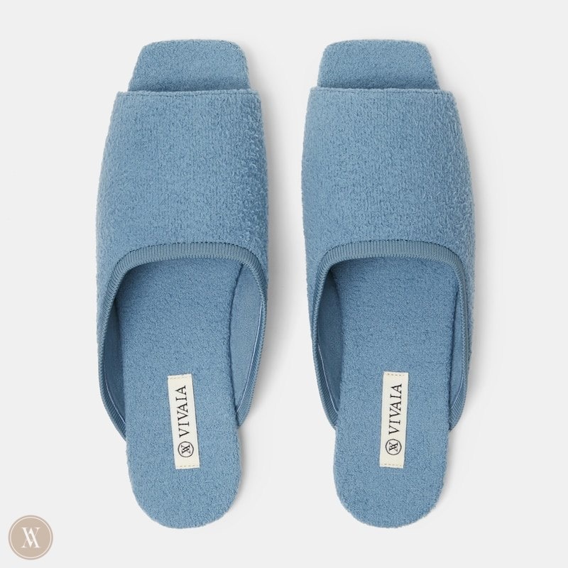 Turquoise Blue VIVAIA Helen Women's Square-Toe Fluffy Slides | XPE-1780