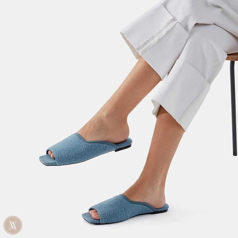 Turquoise Blue VIVAIA Helen Women's Square-Toe Fluffy Slides | XPE-1780