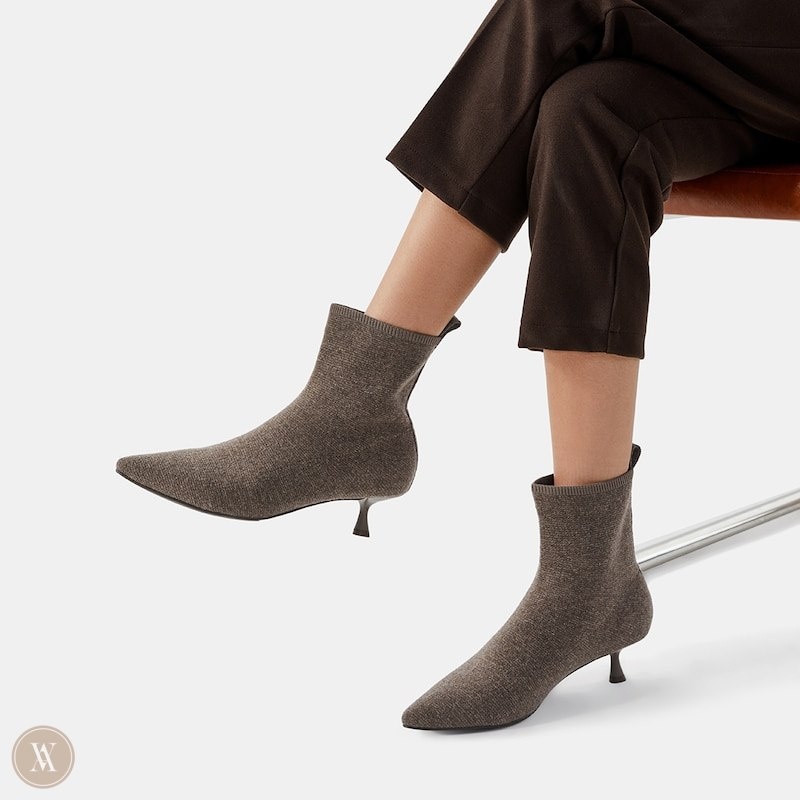 coffee Grey VIVAIA Naomi Women's Pointed-Toe Heeled Boots | WNR-3256